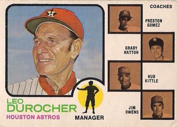 1973 O-Pee-Chee #624 Astros Field Leaders (Leo Durocher / Preston Gomez / Grady Hatton / Hub Kittle / Jim Owens) Front