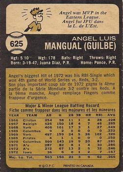 1973 O-Pee-Chee #625 Angel Mangual Back