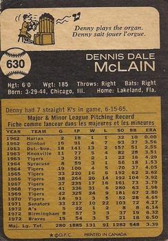 1973 O-Pee-Chee #630 Denny McLain Back