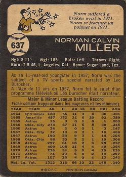 1973 O-Pee-Chee #637 Norm Miller Back