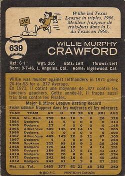 1973 O-Pee-Chee #639 Willie Crawford Back