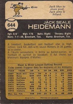 1973 O-Pee-Chee #644 Jack Heidemann Back