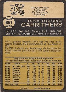 1973 O-Pee-Chee #651 Don Carrithers Back