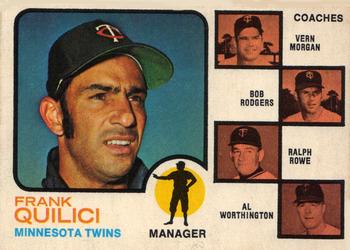 1973 O-Pee-Chee #49 Twins Field Leaders (Frank Quilici / Vern Morgan / Bob Rodgers / Ralph Rowe / Al Worthington) Front