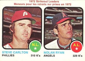 1973 O-Pee-Chee #67 1972 Strikeout Leaders (Steve Carlton / Nolan Ryan) Front