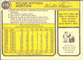 1974 O-Pee-Chee #115 Willie Horton Back