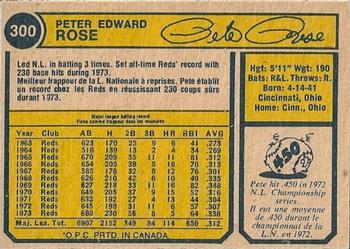 1974 O-Pee-Chee #300 Pete Rose Back