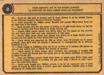 1974 O-Pee-Chee #8 Hank Aaron Special 1968-1969 Back