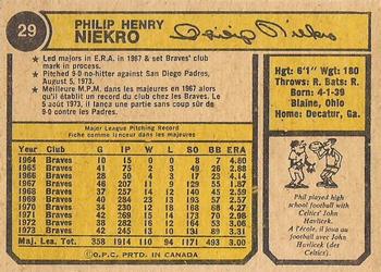 1974 O-Pee-Chee #29 Phil Niekro Back