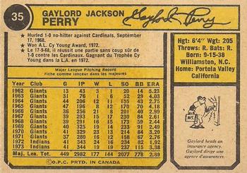 1974 O-Pee-Chee #35 Gaylord Perry Back