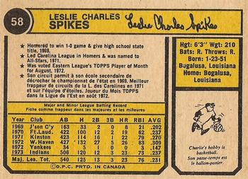 1974 O-Pee-Chee #58 Charlie Spikes Back