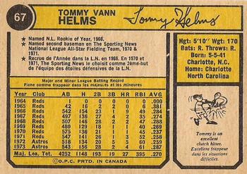 1974 O-Pee-Chee #67 Tommy Helms Back