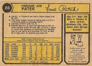 1974 O-Pee-Chee #88 Freddie Patek Back