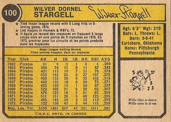 1974 O-Pee-Chee #100 Willie Stargell Back