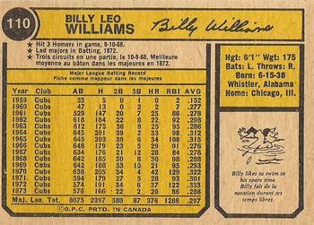 1974 O-Pee-Chee #110 Billy Williams Back