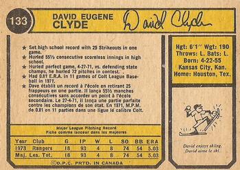 1974 O-Pee-Chee #133 David Clyde Back