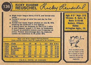 1974 O-Pee-Chee #136 Rick Reuschel Back