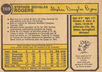 1974 O-Pee-Chee #169 Steve Rogers Back