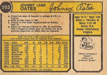 1974 O-Pee-Chee #183 Johnny Oates Back