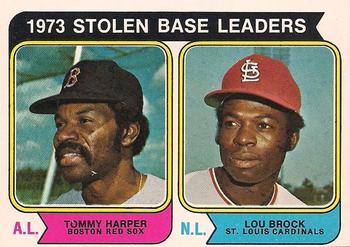 1974 O-Pee-Chee #204 1973 Stolen Base Leaders (Tommy Harper / Lou Brock) Front