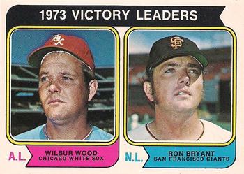 1974 O-Pee-Chee #205 1973 Victory Leaders (Wilbur Wood / Ron Bryant) Front