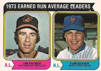 1974 O-Pee-Chee #206 1973 Earned Run Average Leaders (Jim Palmer / Tom Seaver) Front