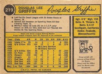 1974 O-Pee-Chee #219 Doug Griffin Back