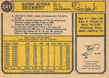 1974 O-Pee-Chee #241 Glenn Beckert Back