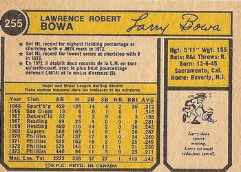 1974 O-Pee-Chee #255 Larry Bowa Back