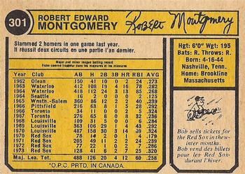 1974 O-Pee-Chee #301 Bob Montgomery Back