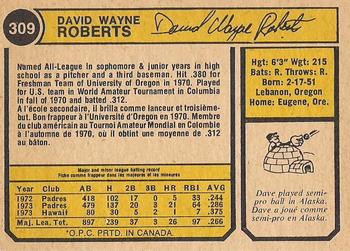 1974 O-Pee-Chee #309 Dave Roberts Back