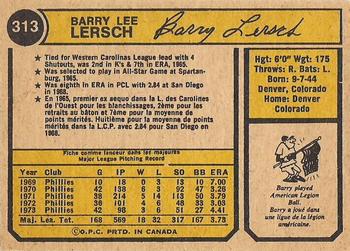 1974 O-Pee-Chee #313 Barry Lersch Back