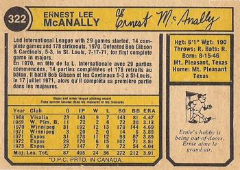 1974 O-Pee-Chee #322 Ernie McAnally Back