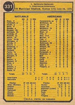 1974 O-Pee-Chee #331 All-Star Catchers (Carlton Fisk / Johnny Bench) Back