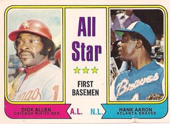 1974 O-Pee-Chee #332 All-Star First Basemen (Dick Allen / Hank Aaron) Front