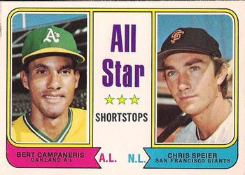 1974 O-Pee-Chee #335 All-Star Shortstops (Bert Campaneris / Chris Speier) Front