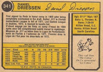1974 O-Pee-Chee #341 Dan Driessen Back