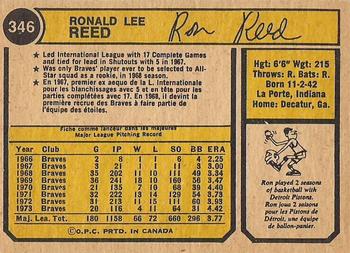 1974 O-Pee-Chee #346 Ron Reed Back