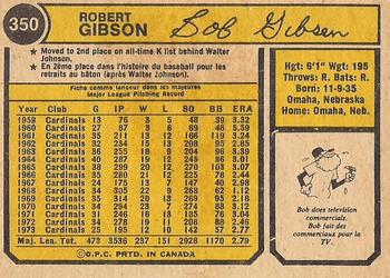 1974 O-Pee-Chee #350 Bob Gibson Back