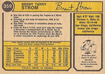 1974 O-Pee-Chee #359 Brent Strom Back