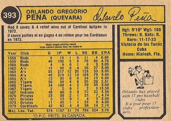 1974 O-Pee-Chee #393 Orlando Pena Back