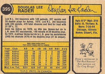 1974 O-Pee-Chee #395 Doug Rader Back
