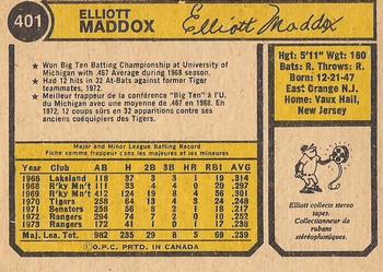 1974 O-Pee-Chee #401 Elliott Maddox Back