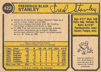 1974 O-Pee-Chee #423 Fred Stanley Back
