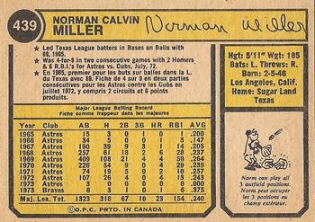 1974 O-Pee-Chee #439 Norm Miller Back