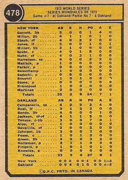 1974 O-Pee-Chee #478 '73 World Series Game #7 Back