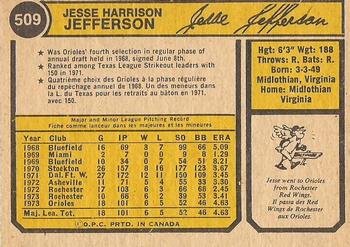 1974 O-Pee-Chee #509 Jesse Jefferson Back