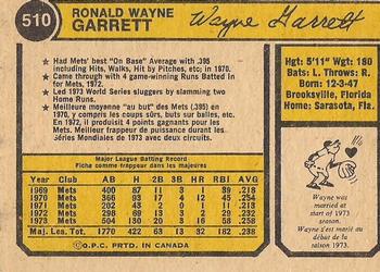 1974 O-Pee-Chee #510 Wayne Garrett Back