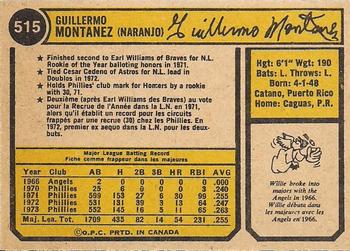 1974 O-Pee-Chee #515 Willie Montanez Back