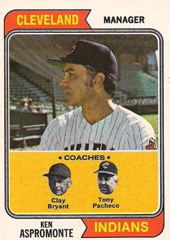 1974 O-Pee-Chee #521 Indians Field Leaders (Ken Aspromonte / Clay Bryant / Tony Pacheco) Front